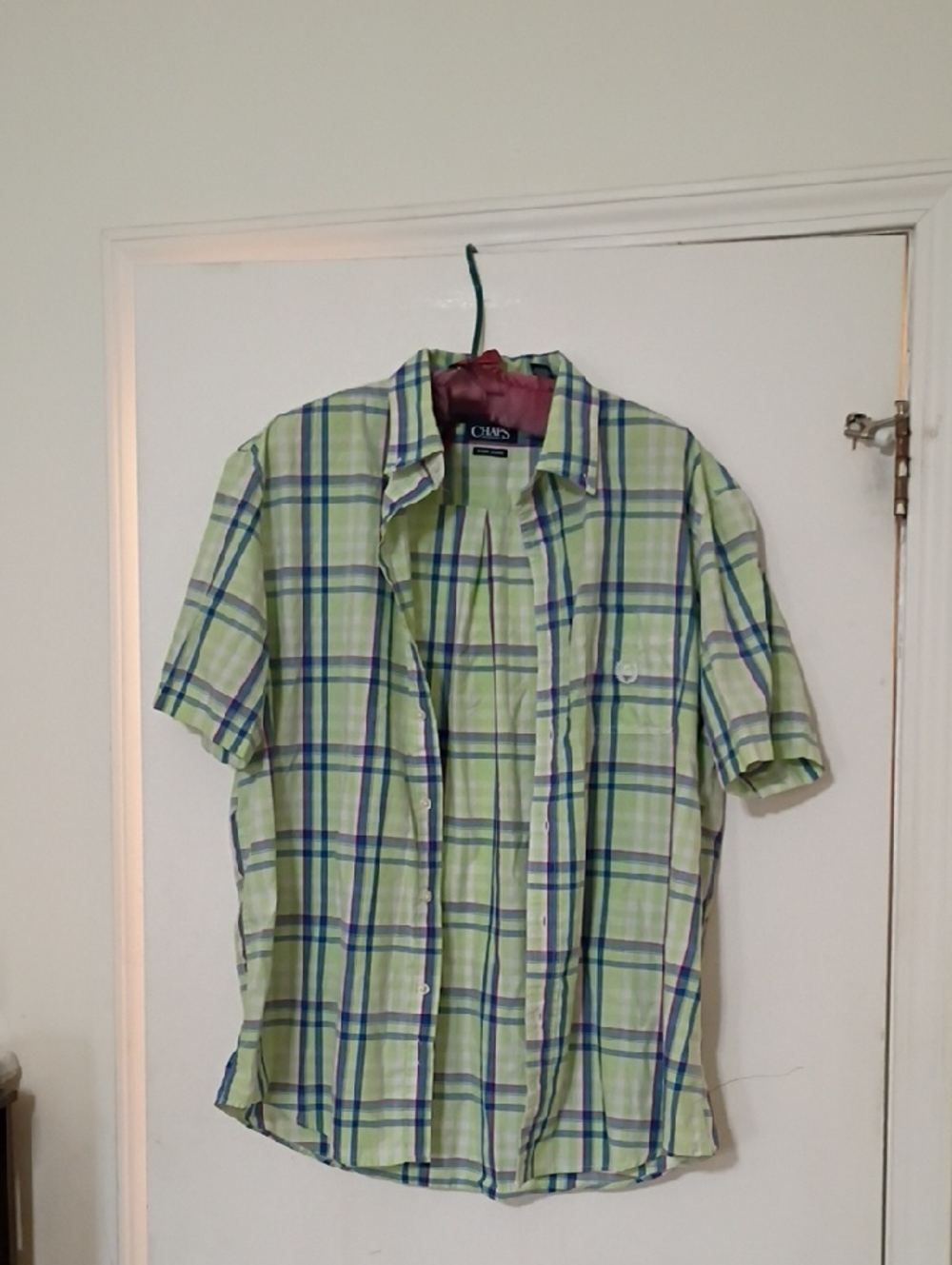 Chaps Green Plaid Short-Sleeve Button-Up Shirtps Xl